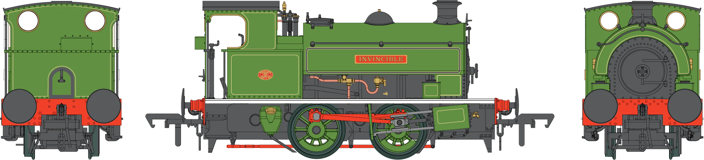 4S-024-012 Hawthorn Leslie 0-4-0ST Lined Green 'Invincible' Steam Tank Locomotive