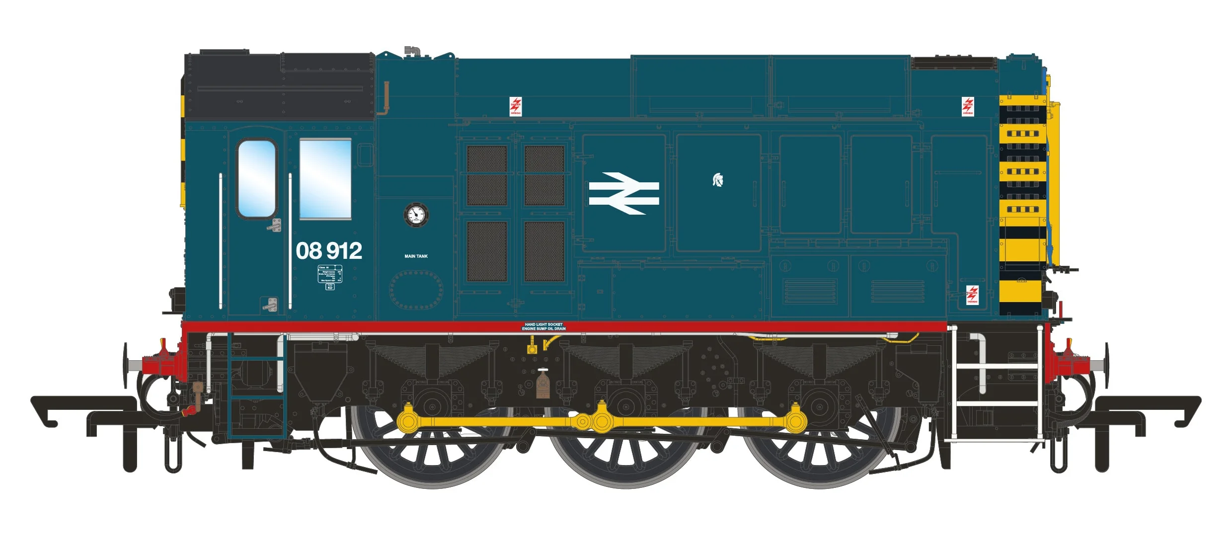 Class 08 BR Blue Wasp Stripes (Red Running Plate) 08912 Diesel Shunter Locomotive