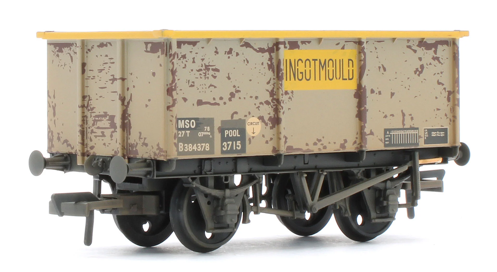 BR 27T MSO Steel Tippler BR Grey & Yellow 'INGOTMOULD' No.B384378 - Weathered