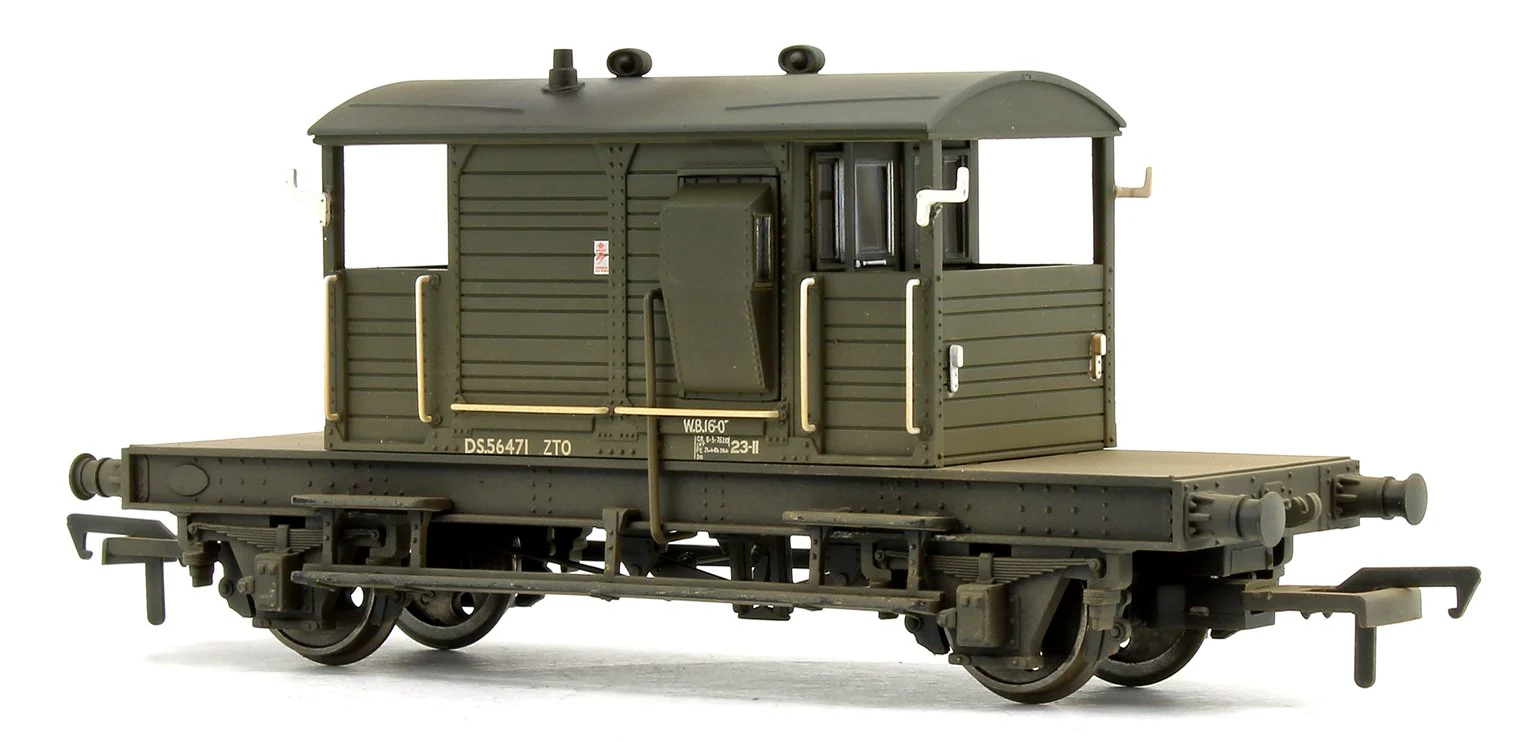 SR 25 Ton Pill Box Brake Van BR Departmental Olive Green No.56471 - Weathered - Image 2