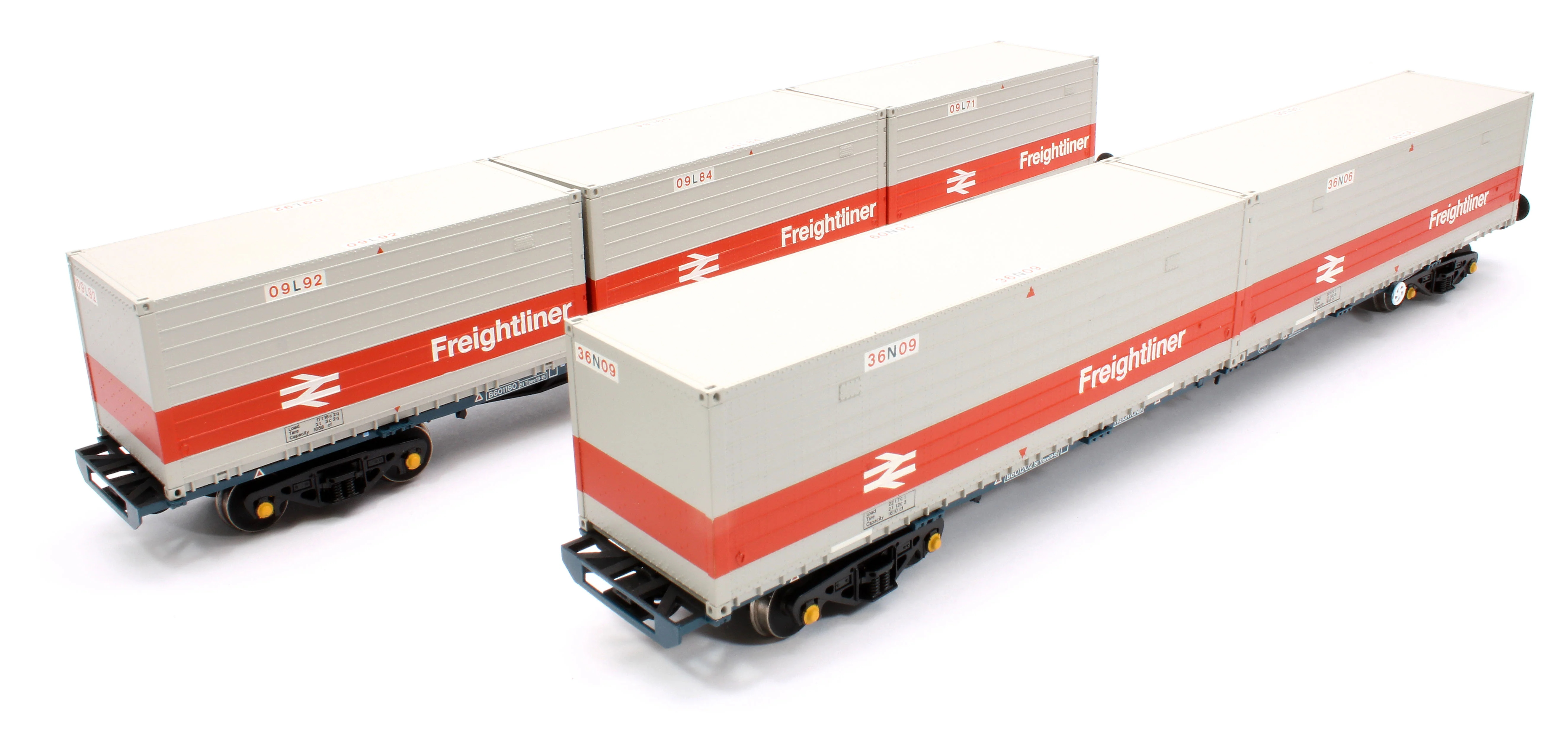 BR FGA Outer Flats 2-Pack BR Blue No.B601180 & B601202 & 5 x Type L/N Freightliner Containers