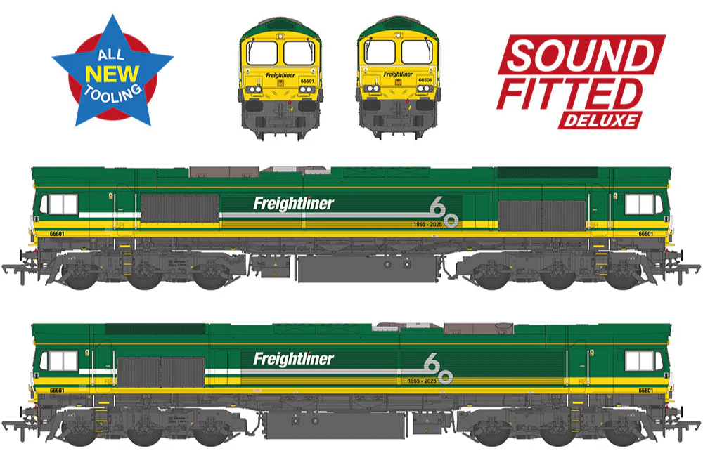 Class 66/6 66601 Freightliner 60 1965-2025 Freightliner Green Diesel Locomotive - Deluxe DCC Sound