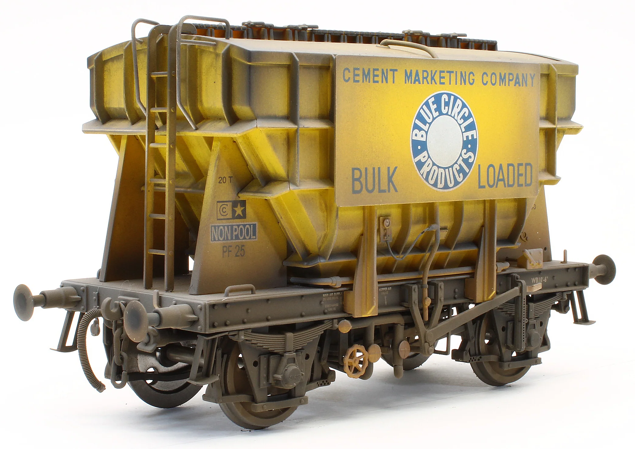 Bespoke Weathered Presflo Wagon 'Blue Circle' Yellow Un-Numbered - Heavy Finish