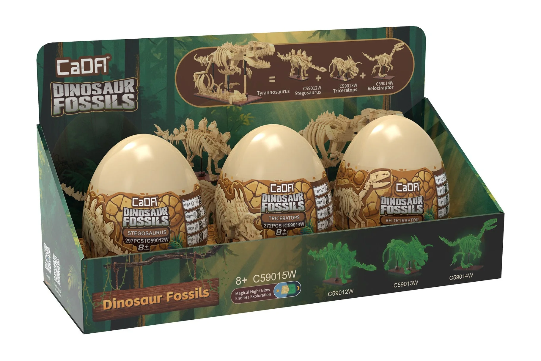 C59015W Tray of 3 Dinosaur Eggs with Stegosaurus, Triceratops & Velociraptor - Image 6