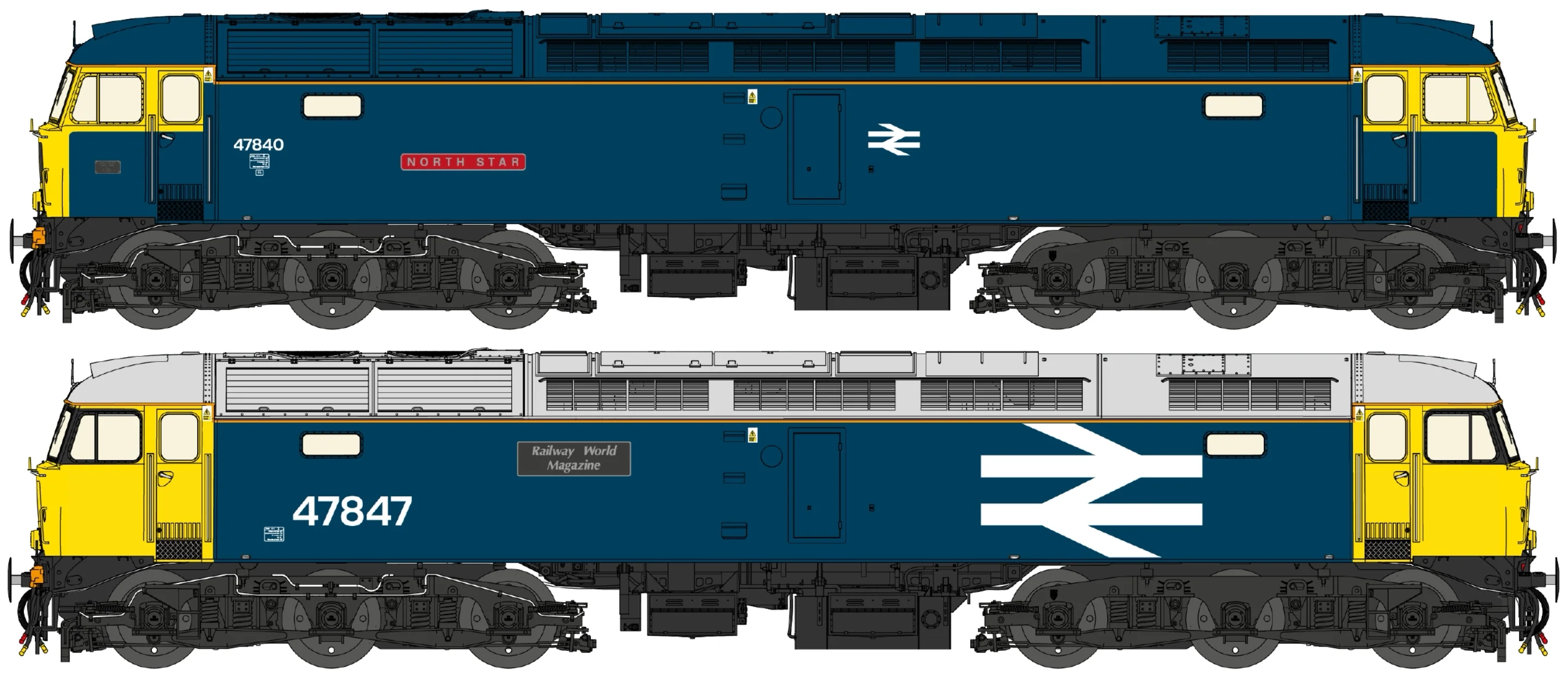 Highly Detailed Premium Weathered Class 47 BR Blue/Large Logo Cross Country Farewell No.47840/847 Diesel Locomotive Twin Pack - DCC Sound
