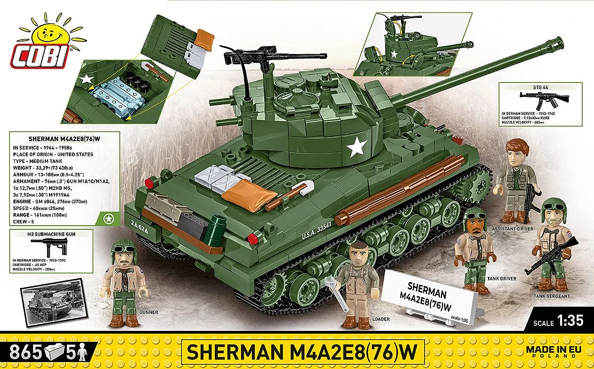 Sherman M4A2E8(76) WWII (880 pcs) Model Kit - Image 5