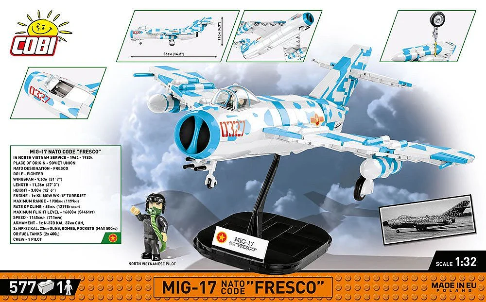 MIG-17 NATO Code F Vietnam War (577 pcs) Model Kit - Image 11