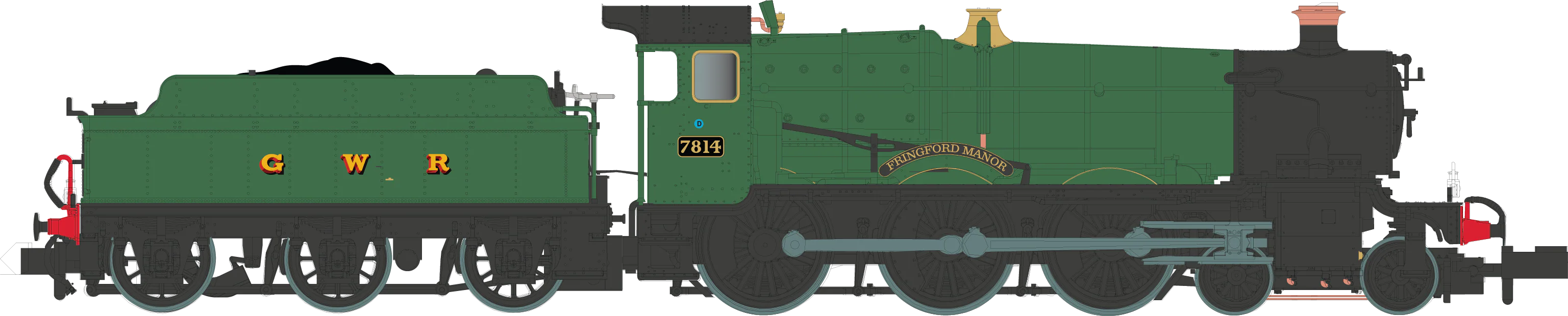 2S-001-006D 4-6-0 Fringford Manor 7814 Green Shirt GWR Steam Locomotive - DCC Fitted