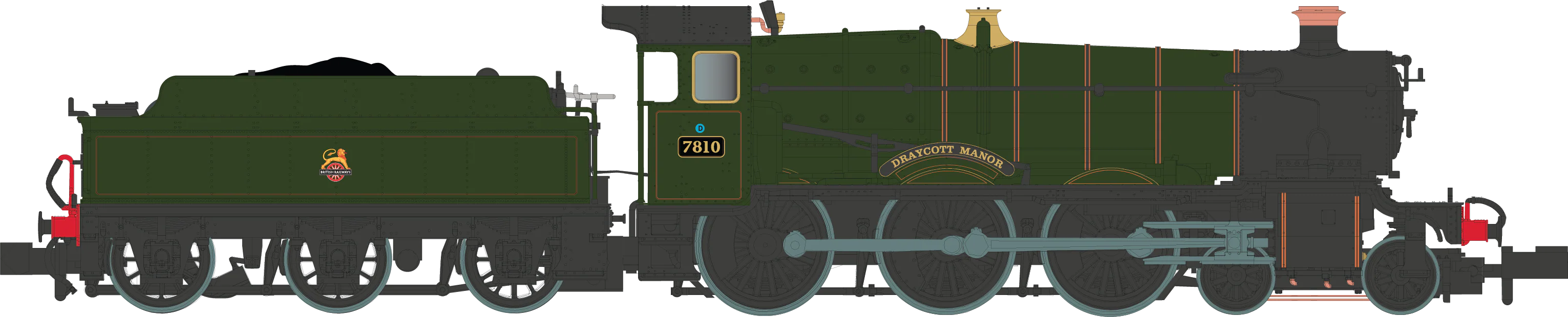 2S-001-009S 4-6-0 Draycott Manor 7810 Lined BR Green Small Early Crest Steam Locomotive - DCC Sound