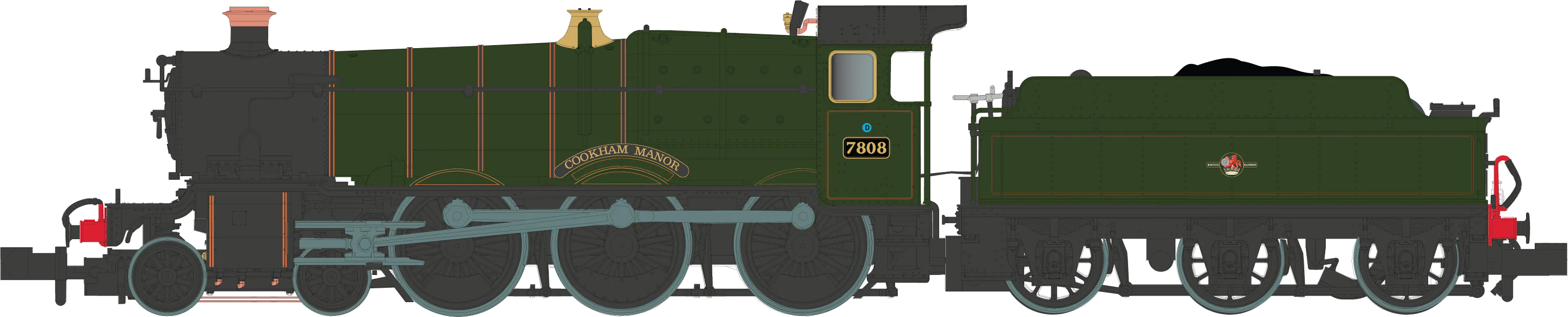 2S-001-011 4-6-0 Cookham Manor 7808 Lined BR Green Late Crest Steam Locomotive - Image 2