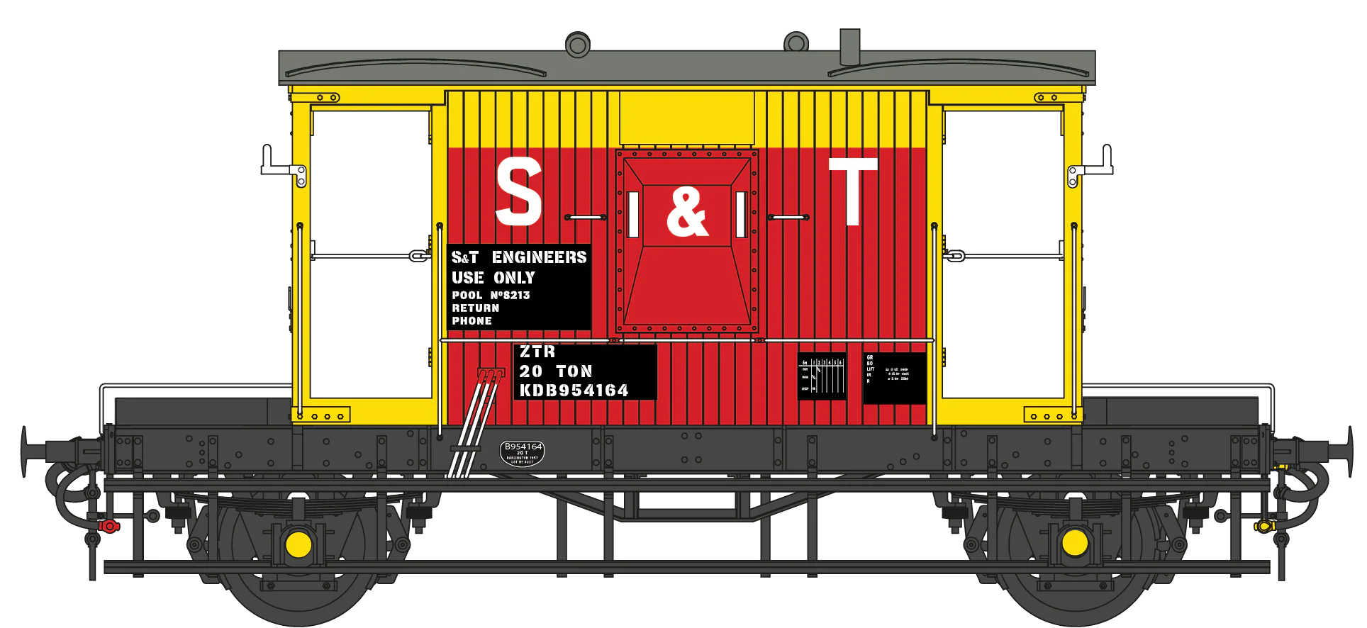 BR 20T Brake Van Diagram. 1/506 KDB 954164 S & T Red/Yellow ZTR
