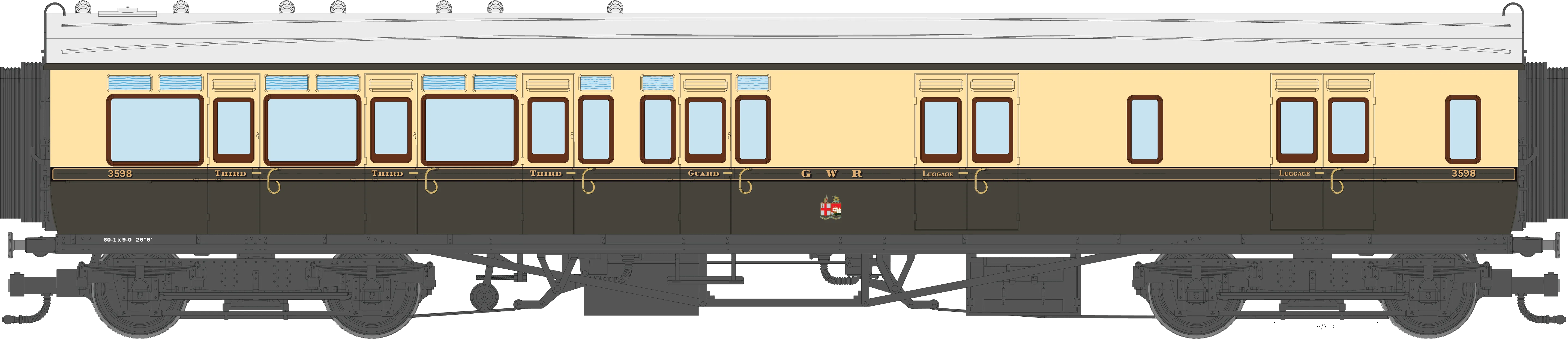 4P-021-204 GWR Corridor Toplight 1930 Chocolate & Cream Twin Cities Brake Third LH 3598