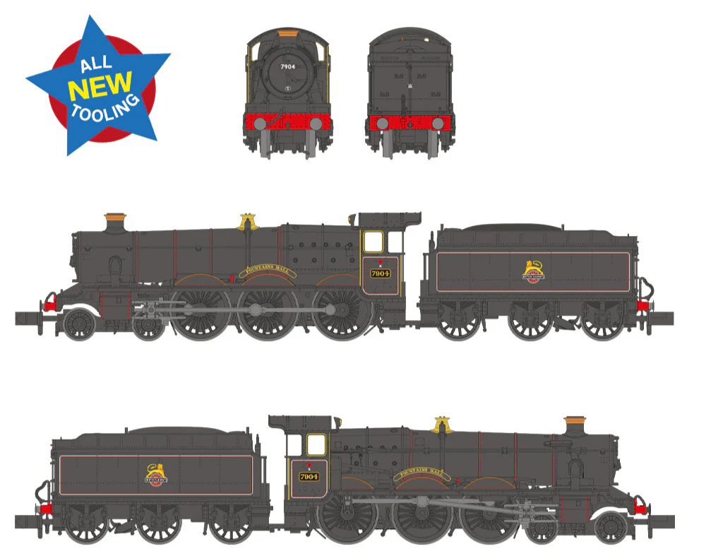 GWR 'Modified Hall' 7904 'Fountains Hall' BR Lined Black (Early Emblem) Steam Locomotive - Image 9