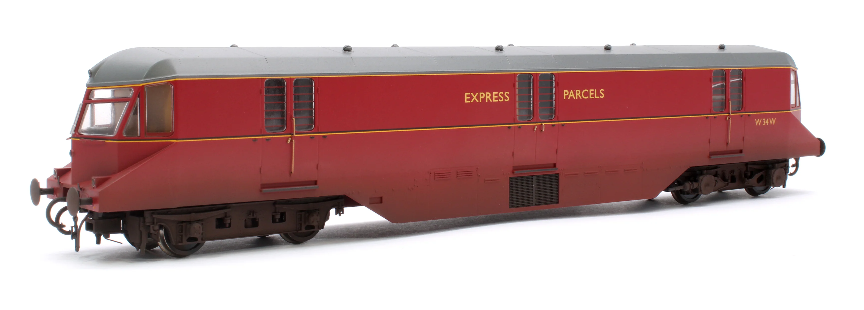Pre-Owned GWR Parcels Railcar BR ‘Express Parcels’ Crimson No. W34W (Grey Roof) Diesel Locomotive - Weathered