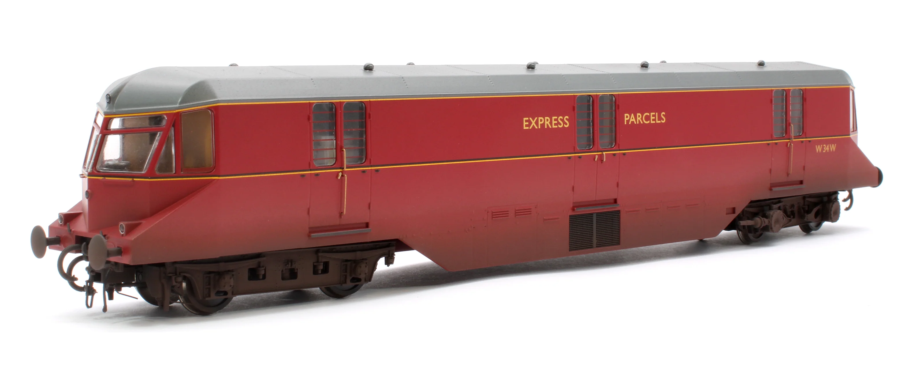 Pre-Owned GWR Parcels Railcar BR ‘Express Parcels’ Crimson No. W34W (Grey Roof) Diesel Locomotive - Weathered - Image 3
