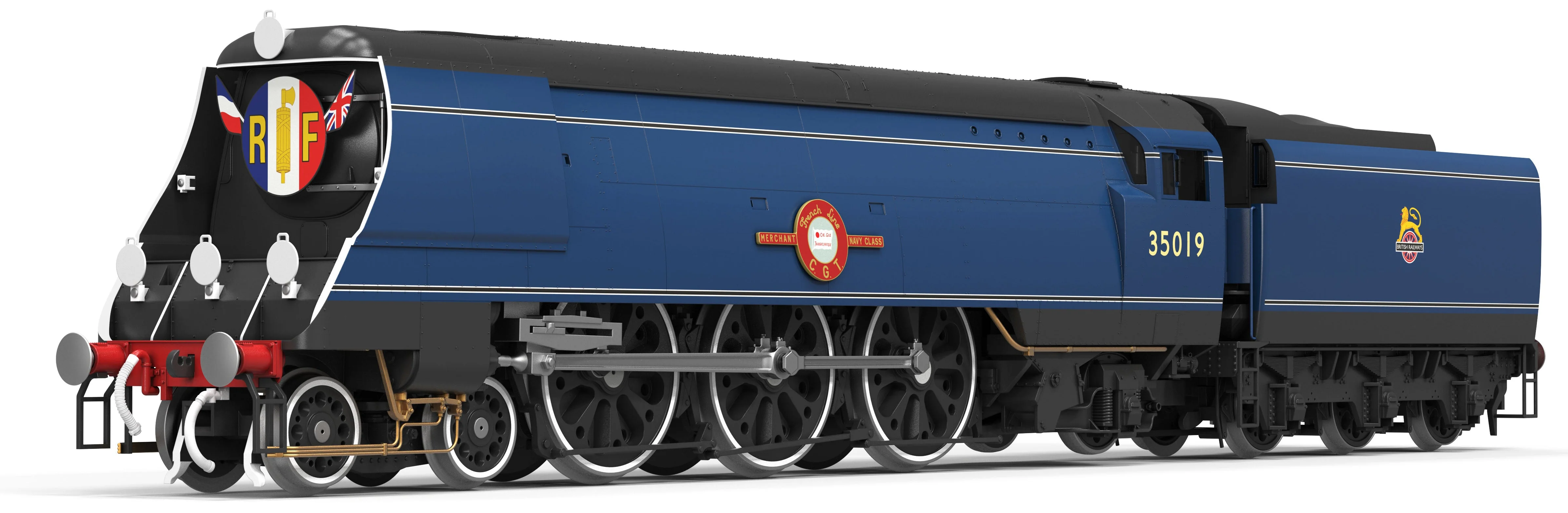 R30477 Dublo Diecast SR Merchant Navy 4-6-2 BR Blue 35019 "French Line" Steam Locomotive - Image 2