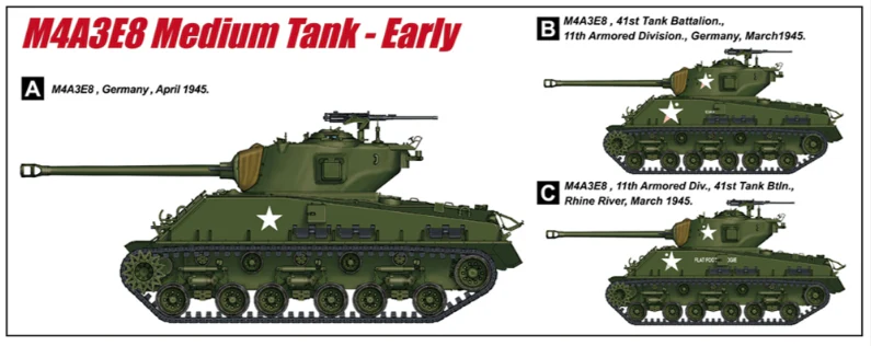 PKLK61619 US M4A3E8 Sherman Easy Eight, WWII Medium Tank Early Model Kit - Image 4
