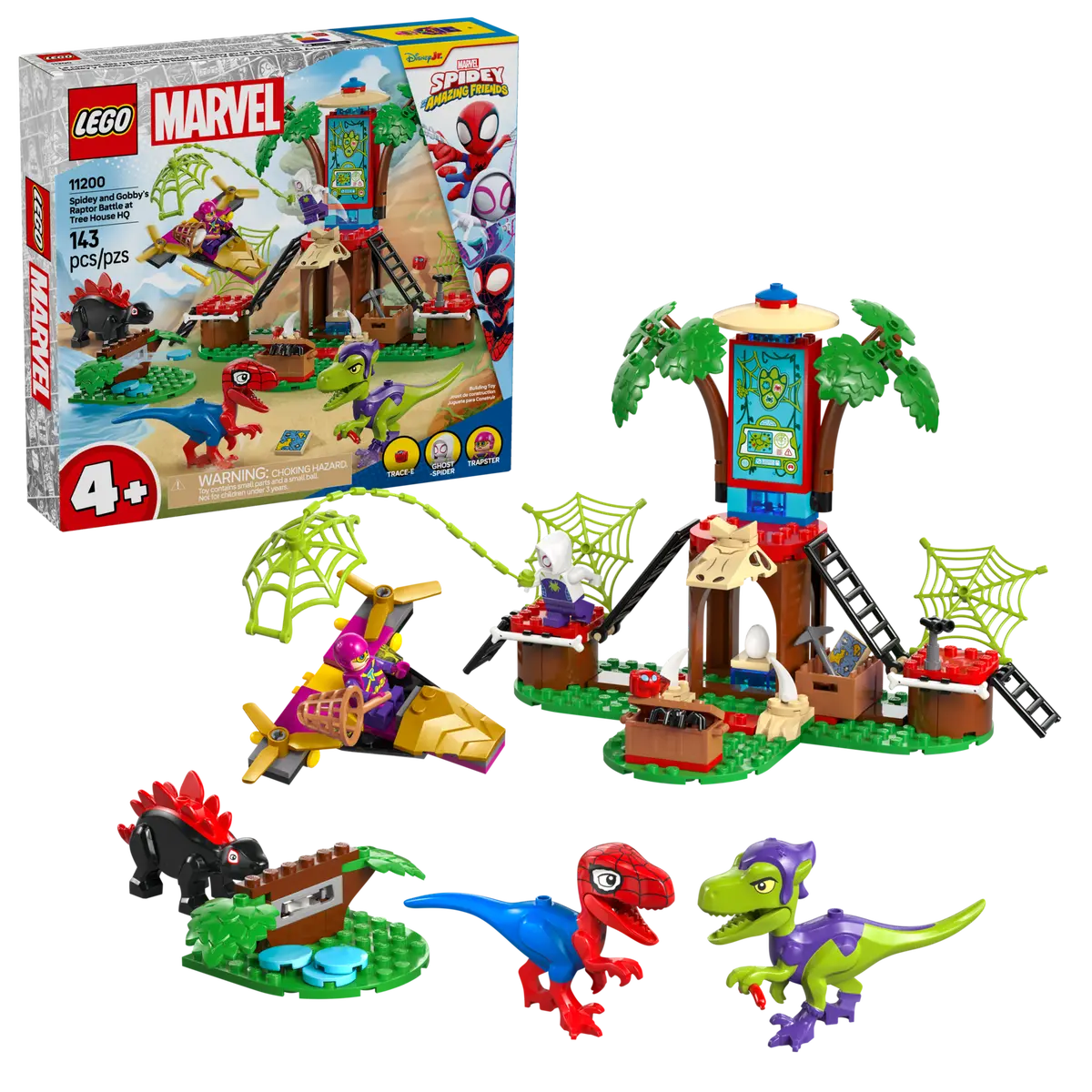 Lego Marvel Spidey and Gobby's Raptor Battle at Tree House HQ - 11200