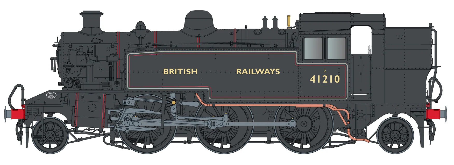 LHT-S-041-002UD Ivatt Class 2 2-6-2T British Railways Lined Black Push Pull Unnumbered Steam Locomotive - DCC Fitted