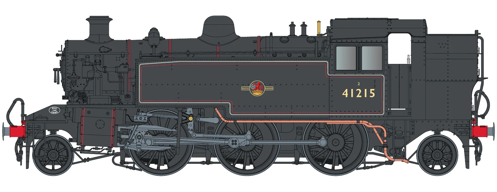 LHT-S-041-007 Ivatt Class 2 2-6-2T 41215 BR Lined Black Late Crest Push Pull Steam Locomotive