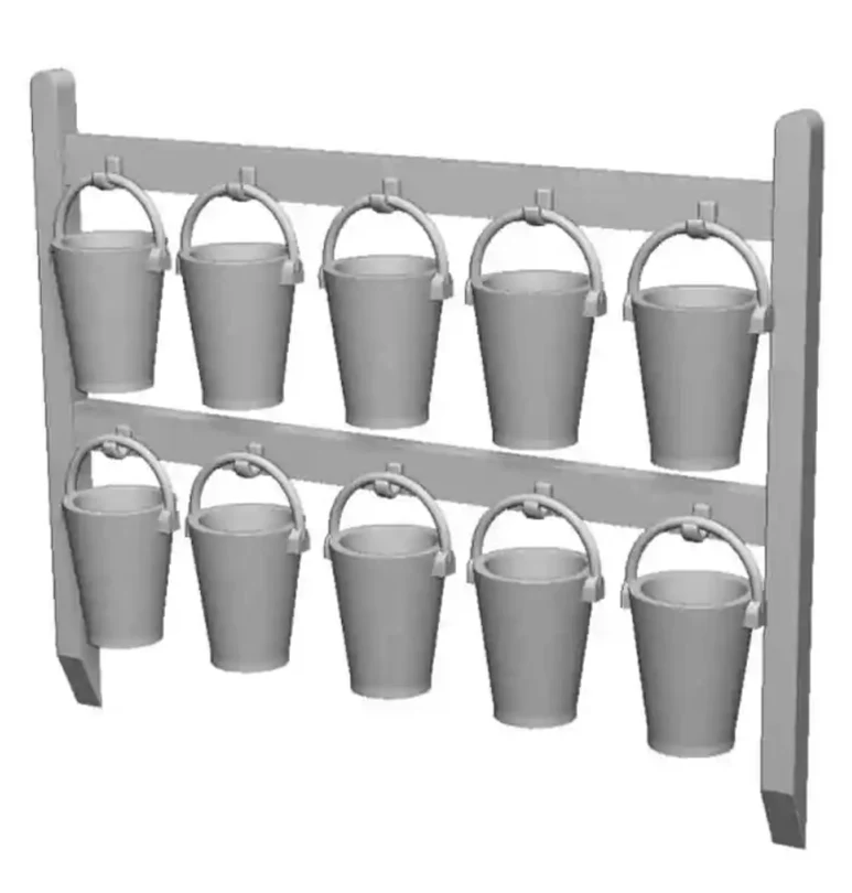 N Gauge Railway & Lineside - 10x Fire Buckets and Stand