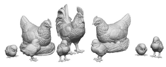 31281-043 O Gauge Pets, Wildlife & Livestock - Cockerel, Hens and Chicks
