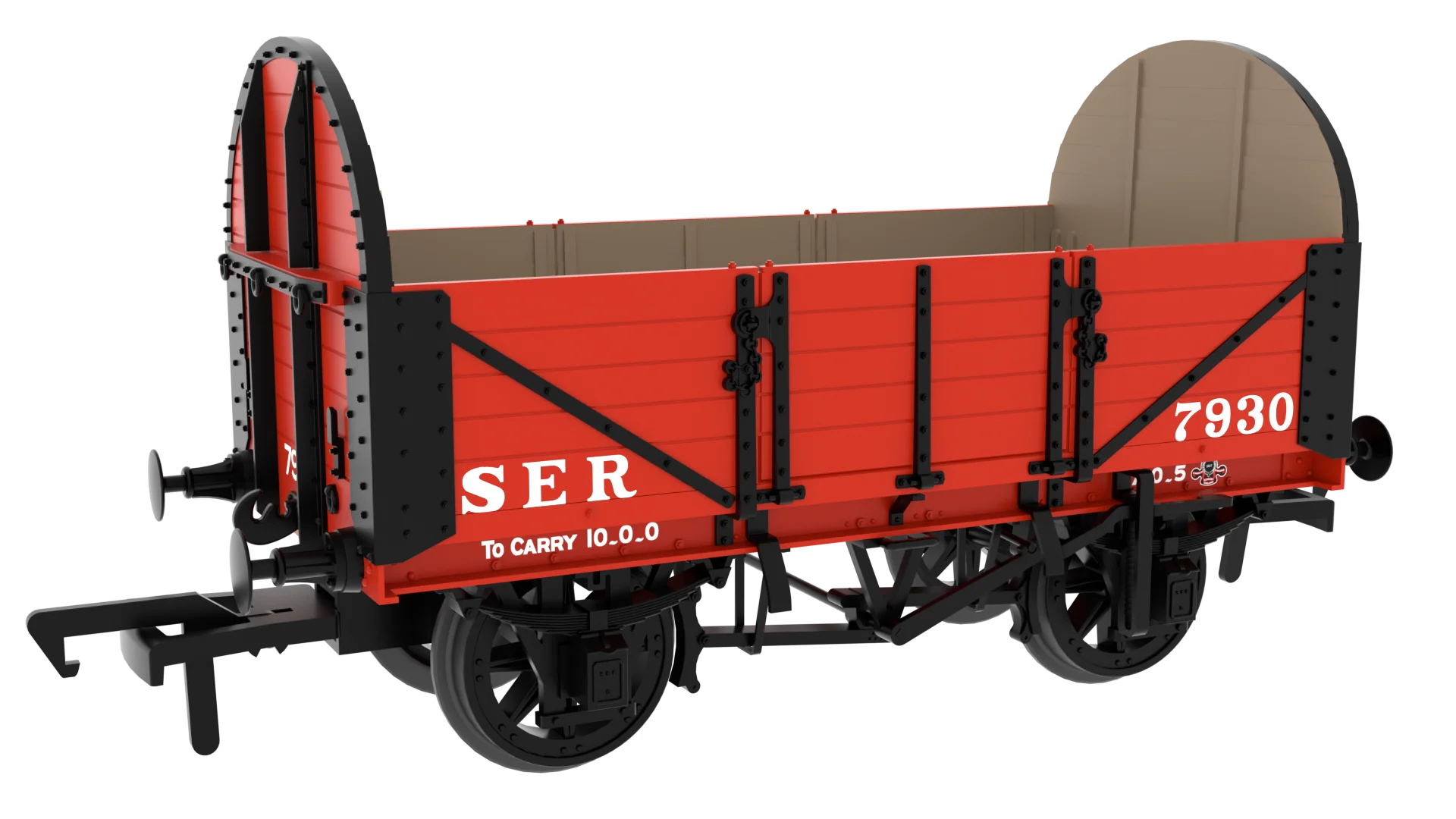 824001 SER/SECR 5-plank 10 ton open wagon - SER Red No. 7930