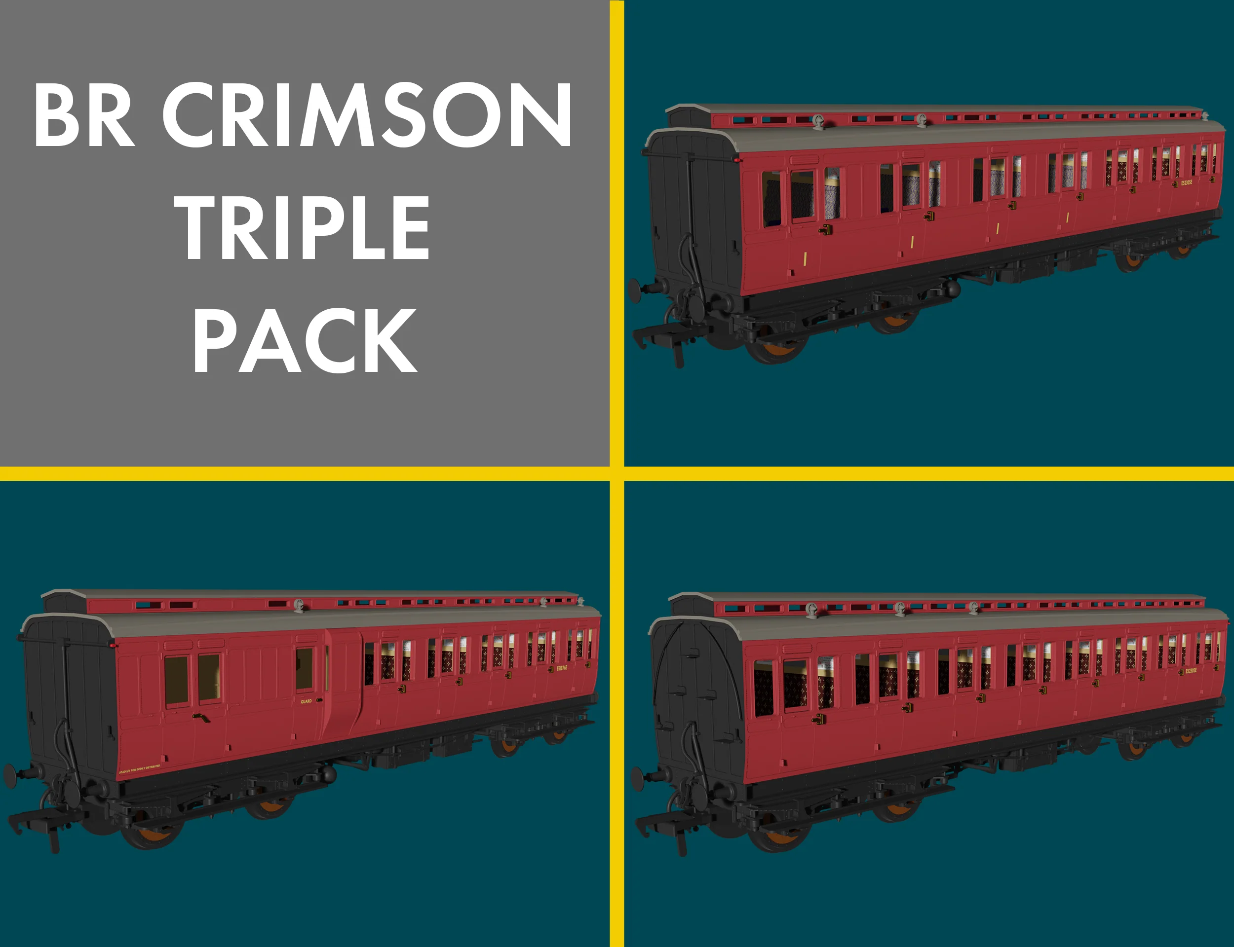 'Evolution' 48' BR Crimson Non-Corridor Carriage No.E51876E, E52305E & E51366E Triple Pack - Image 6
