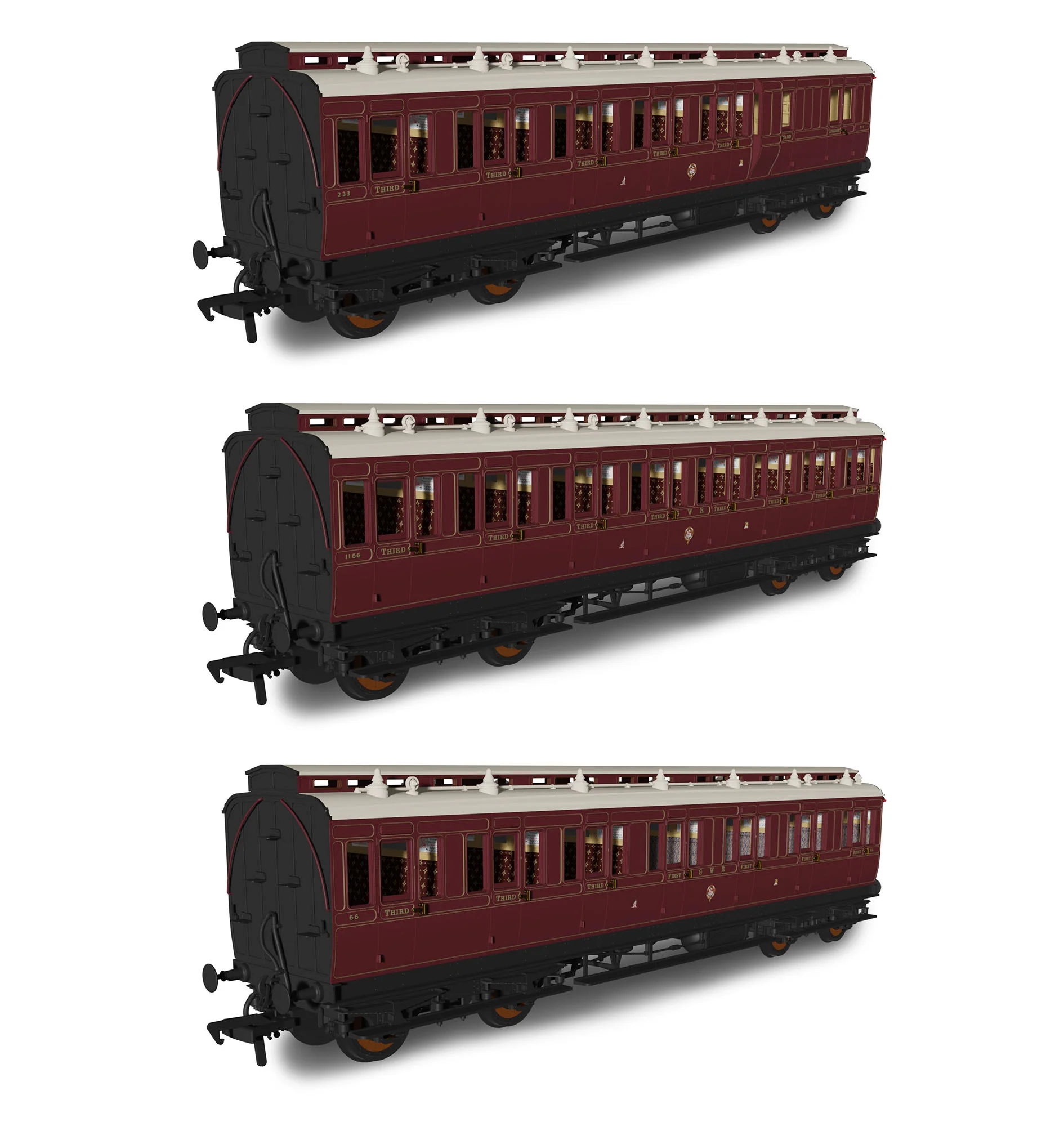 GWR Lined Crimson Lake 'Evolution' Non-Corridor Carriage Pack