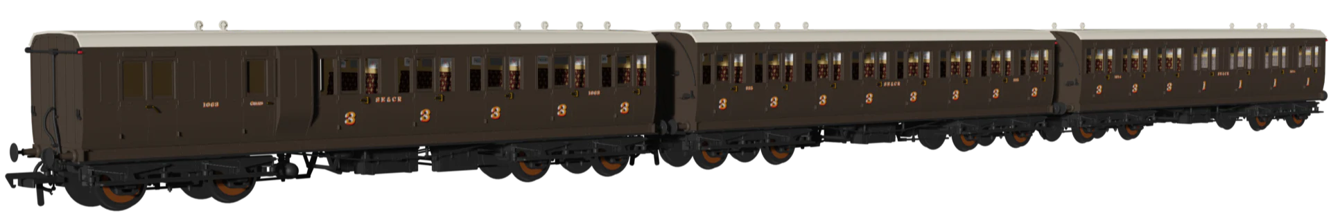 'Evolution' 48' SECR Wellington Brown Non-Corridor Carriage No.1063, 885 & 1014 Triple Pack - Image 2