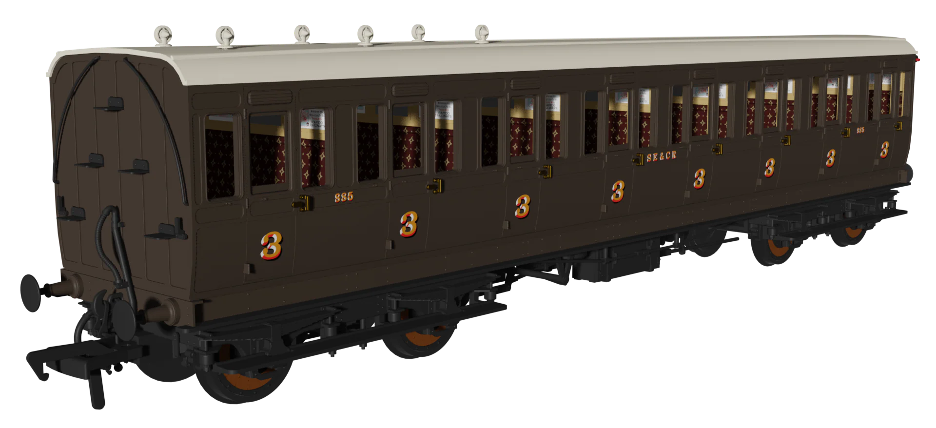 'Evolution' 48' SECR Wellington Brown Non-Corridor Carriage No.1063, 885 & 1014 Triple Pack - Image 5