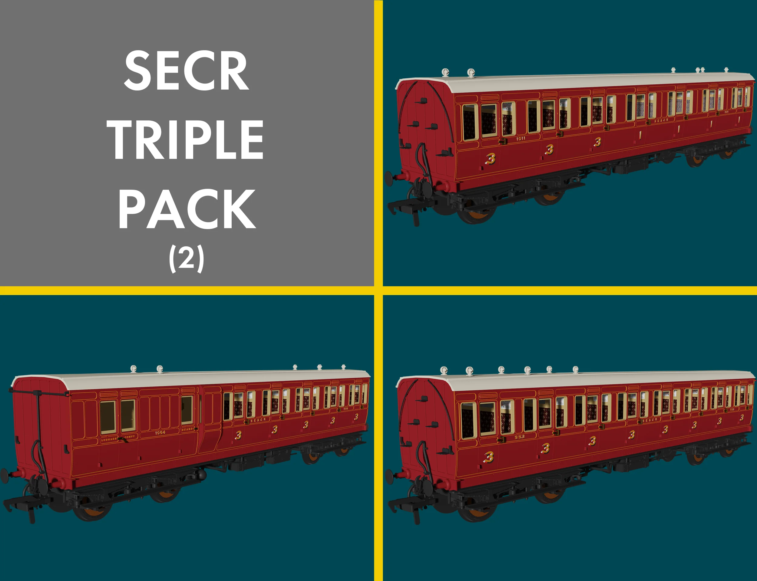 'Evolution' 48' SECR Red Non-Corridor Carriage No.1064, 883 & 1011 Triple Pack - Image 6