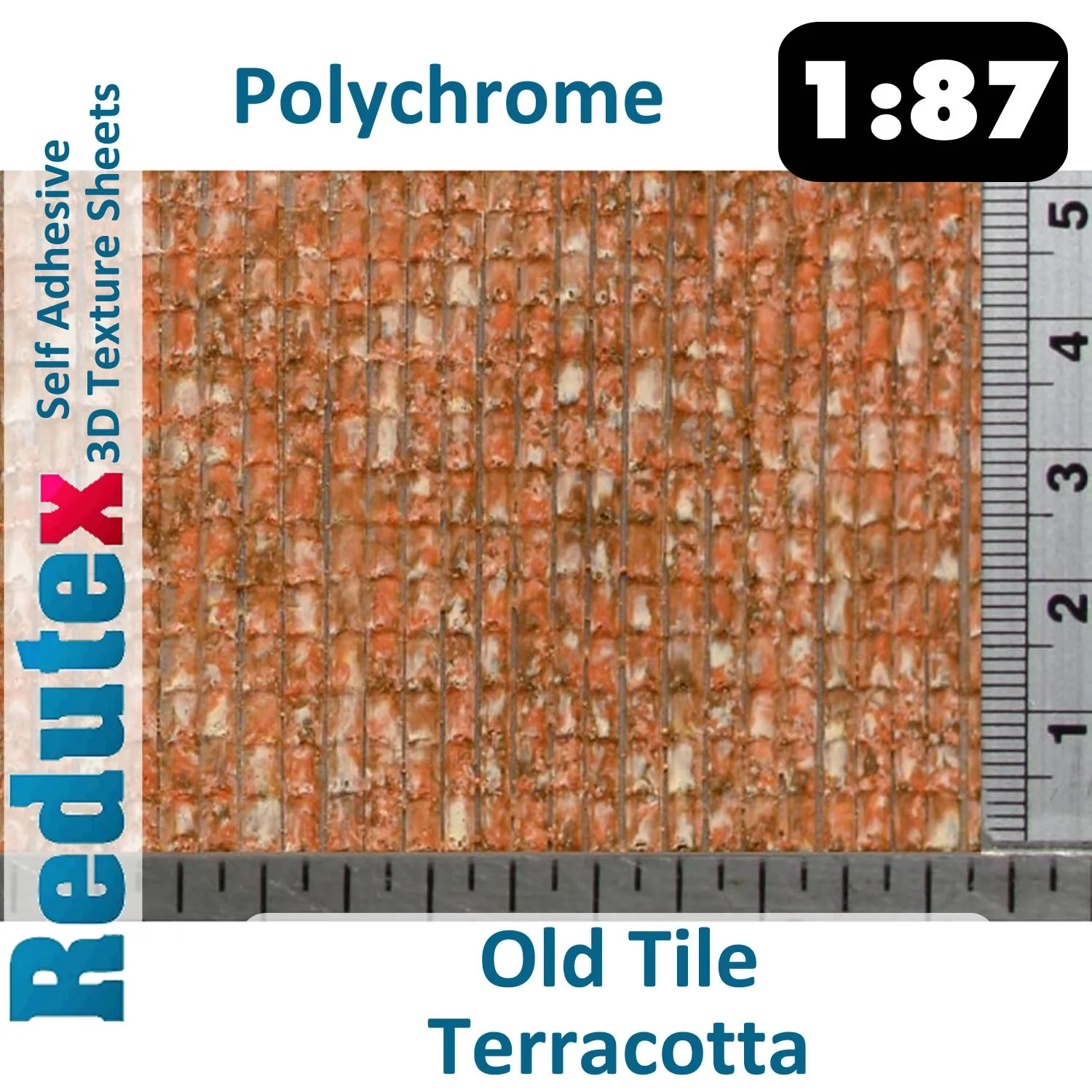 087TV122 OLD TILE Terracotta POLYCHROME 1:87 HO 3D Self Adhesive Texture Sheet