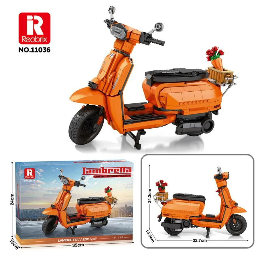Lambretta Scooter Orange 1169pc Construction Set - Image 6