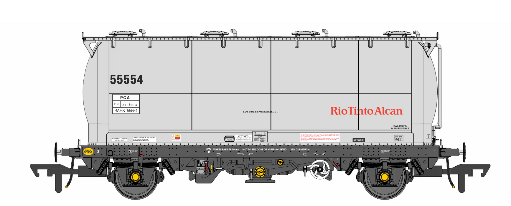 Pack of 4 RioTintoAlcan liveried PCA tanks (no ladders). Numbers: 55531, 55534, 55537, 55541 - Image 2