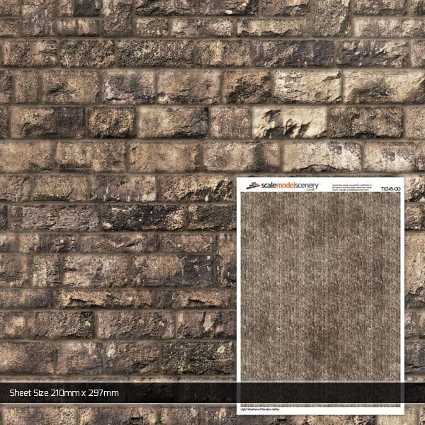 OO/HO Light Weathered Random Ashlar Brick Texture Paper (x5)