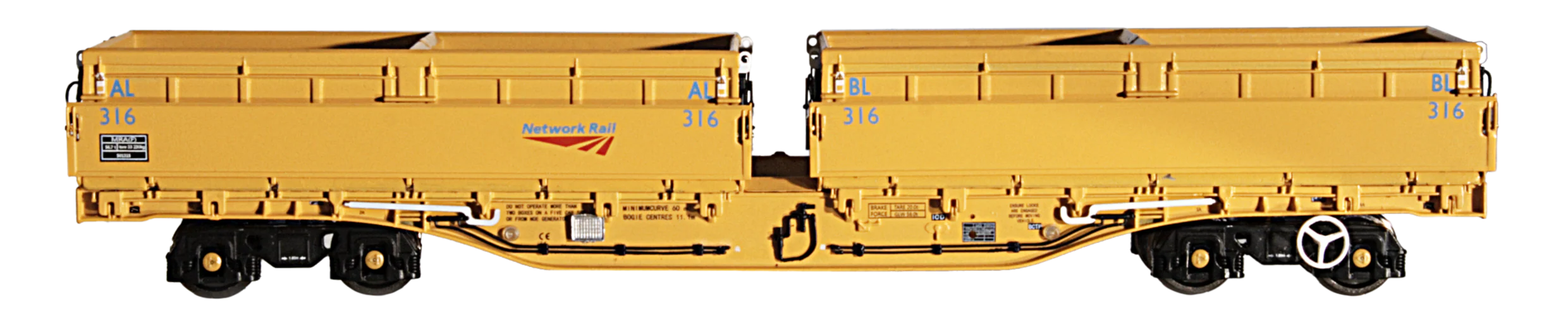 4F-075-001 Set of 5 MRA Side Tipping Ballast Wagon Railtrack Blue/Grey - Image 3