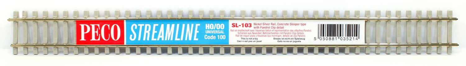 SL103SINGLE SL-103 1 yard - Code 100 - Nickel Silver Rail, Concrete Sleeper Type with Pandrol Clip detail -Single