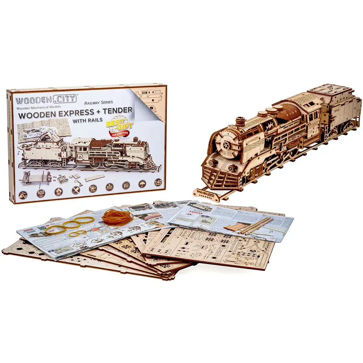 3D Wooden Train Puzzle – Wooden Express + Tender with Rails - Image 4