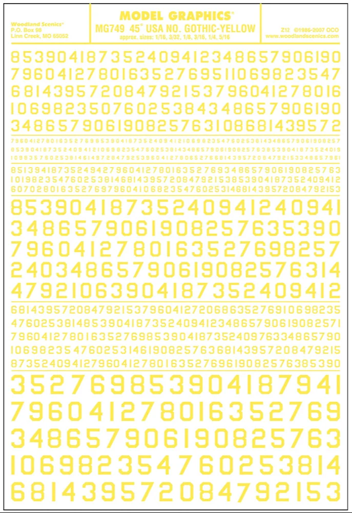 45° USA Gothic Numbers Yellow