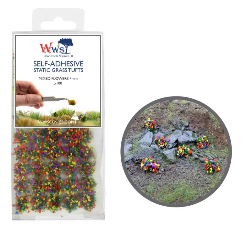 4mm Mixed Flower Self-Adhesive Static Grass Tufts x 100 - Image 2